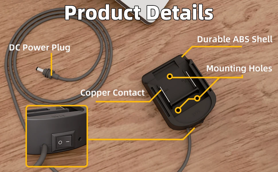 Adaptador de cable CC impermeable con interruptor y protección por fusible