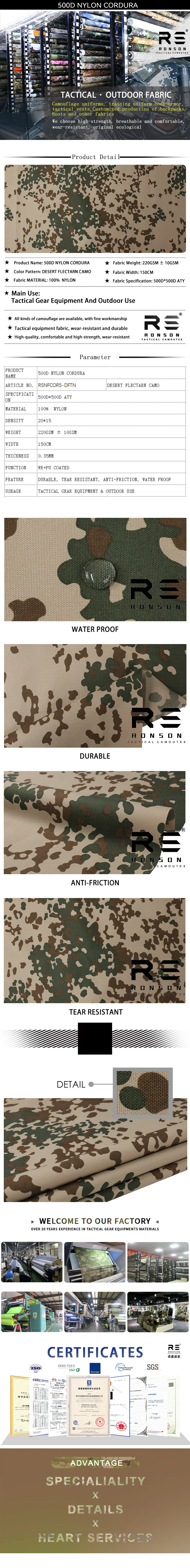Cordura Flecktarn Desert de nailon 500D con acabado resistente al agua