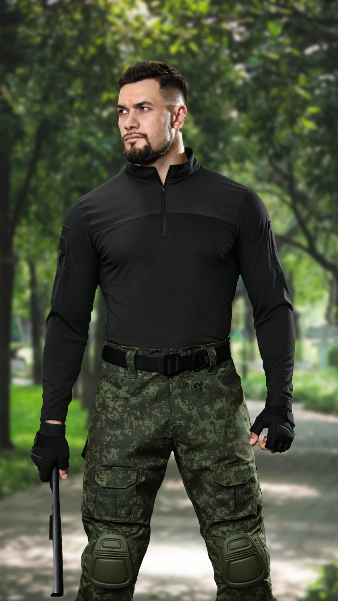 Vista de la camiseta táctica en uso