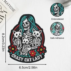 Crazy Cat Lady parche bordado rosa gótico punk termoadhesivo DIY