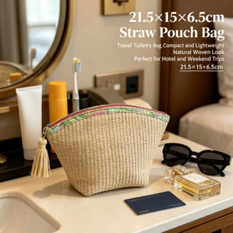 Bolso cosmético de tejido con cremallera, borla y portátil pastoral - imagen 5