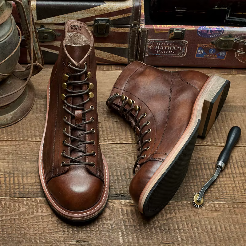 Botas de trekking piel vaca hombre – Suela gruesa outdoor - imagen 4