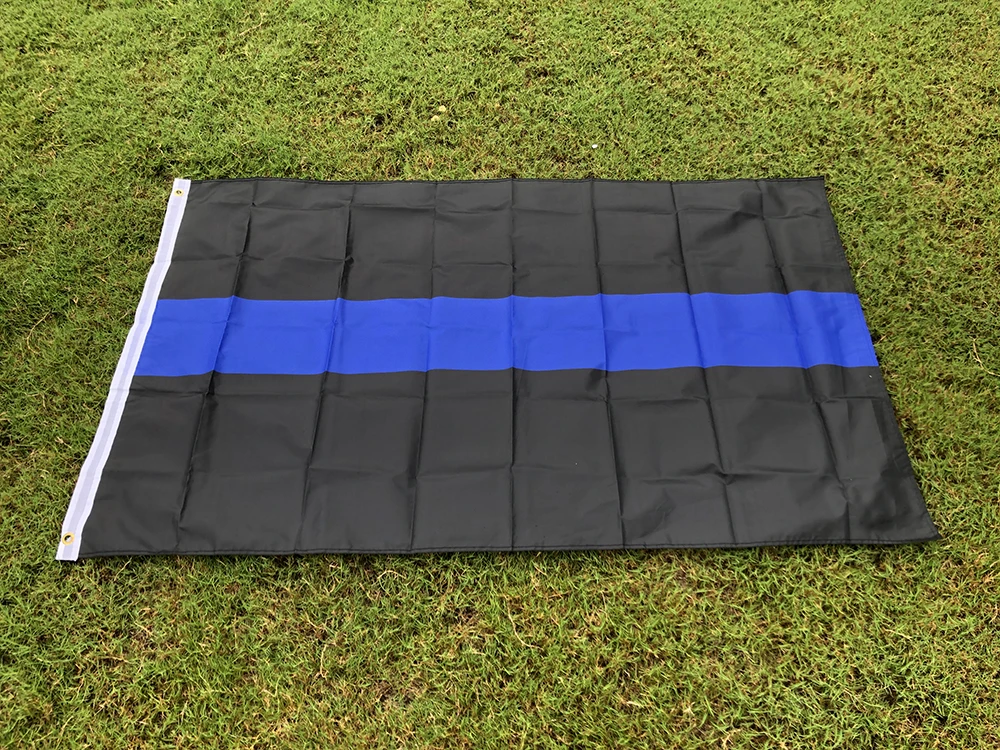 Bandera policial con línea azul delgada, poliéster impresa doble cara