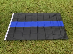 Bandera policial con línea azul delgada, poliéster impresa doble cara