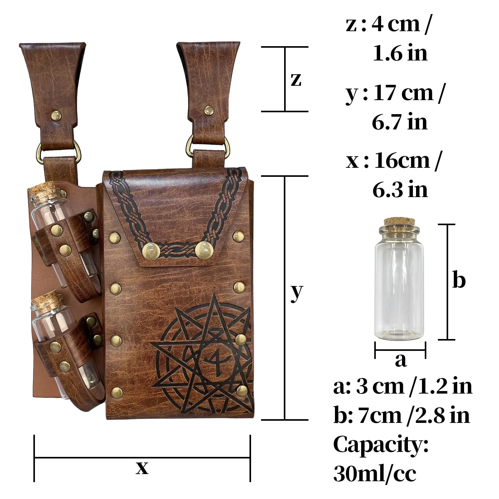 Bolsa cinturón medieval cuero sintético con frascos corcho poción - imagen 2