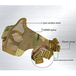Máscara táctica Airsoft – Media cara malla de acero ajustable y ligera