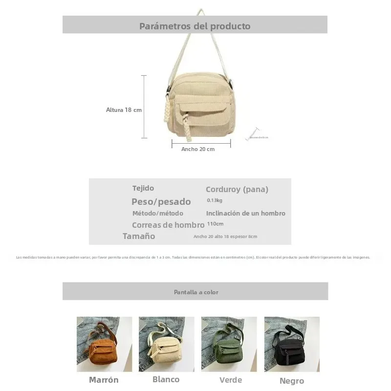 Bolso bandolera outdoor de corduroy – estilo escolar mujer - imagen 3
