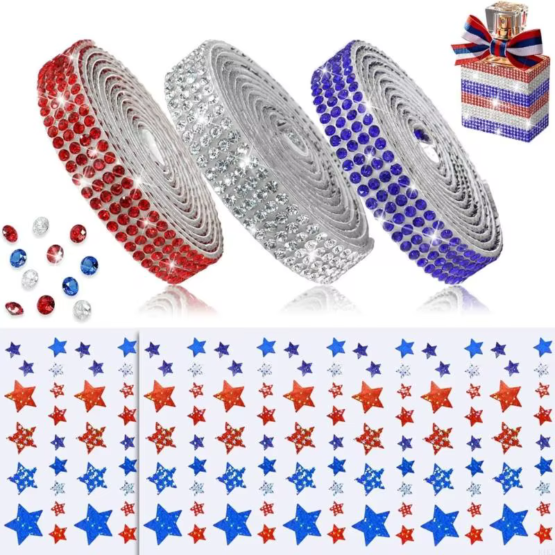 Juego cintas adhesivas diamantes imitación rojo, blanco y azul
