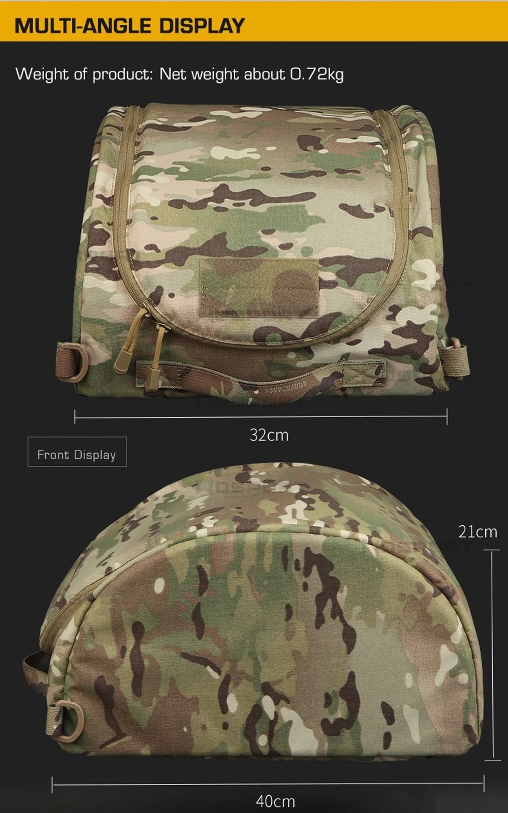 Bolsa multiusos para casco en uso