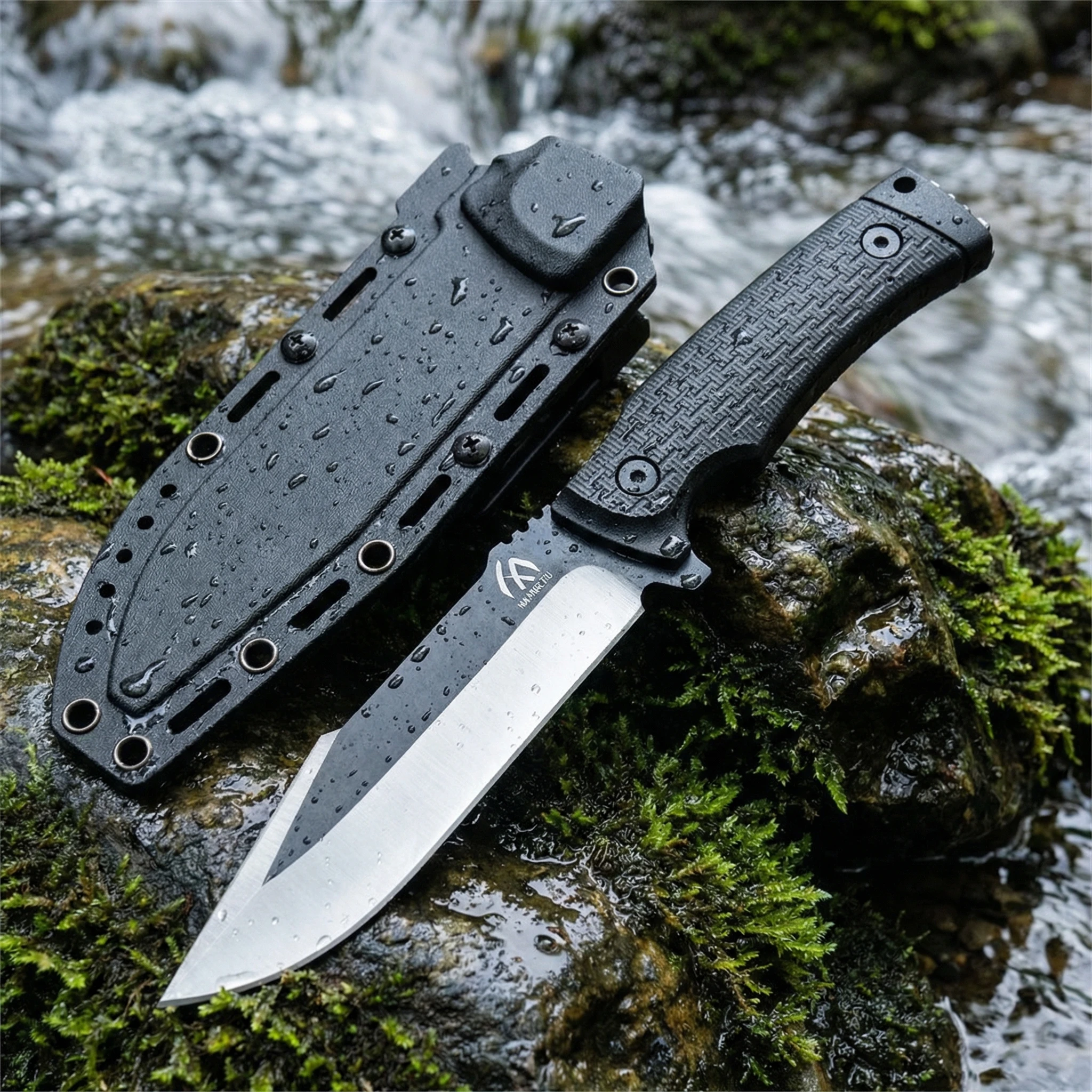Cuchillo de hoja fija táctico con funda para camping y senderismo - imagen 2