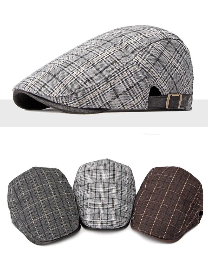 Vista del sombrero tipo Gatsby/Newsboy a cuadros