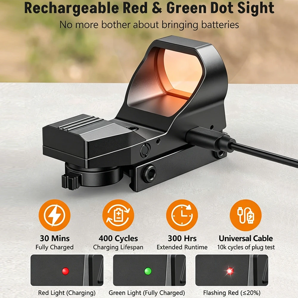 Mira reflex roja recargable con activación por movimiento para Picatinny - imagen 5