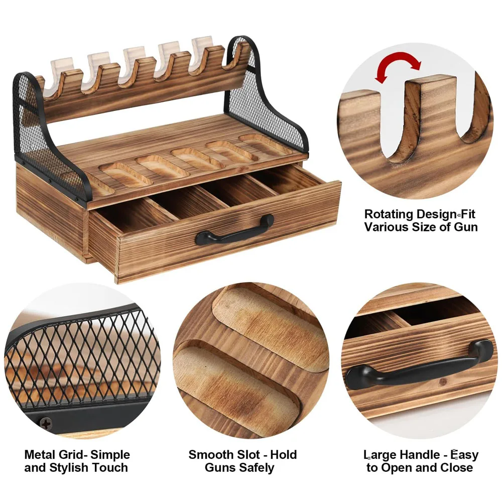 Soporte para pistola de madera estilo rústico con compartimentos