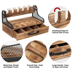 Soporte para pistola de madera estilo rústico con compartimentos