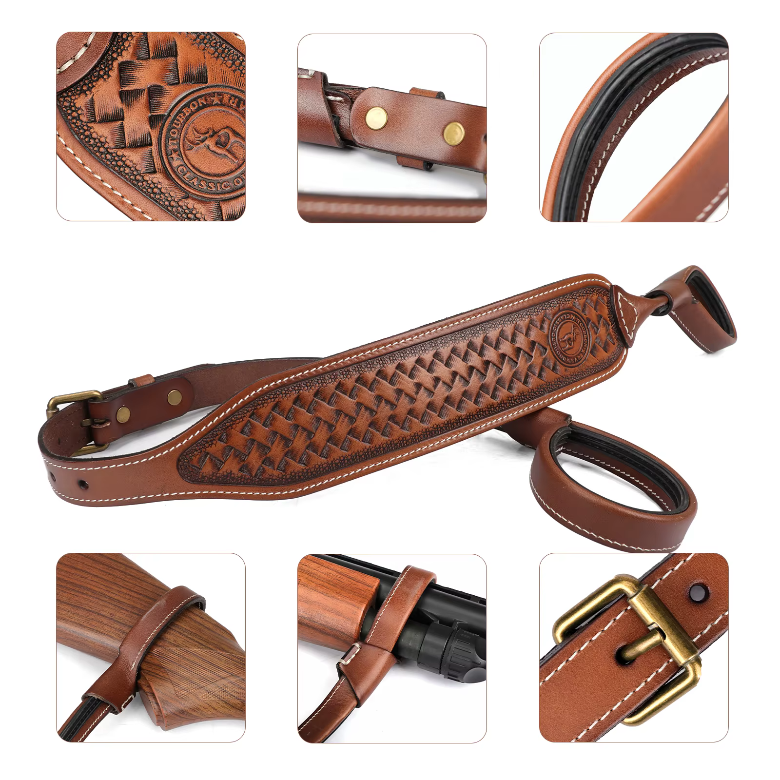 Tourbon Bandolera rifle cuero – Correa táctica regulable vintage - imagen 4