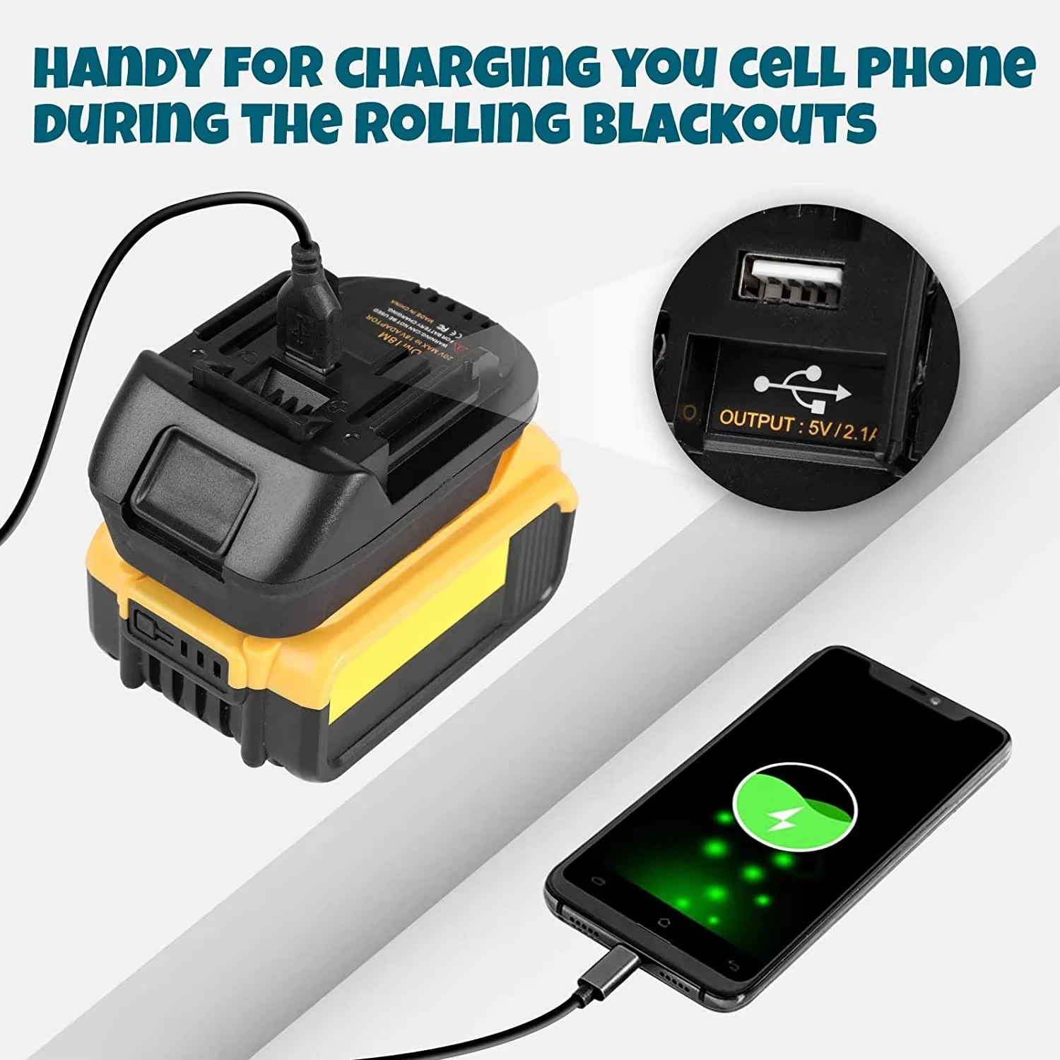 Adaptador DM18M con toma de carga USB para Makita 18V BL1830 - imagen 3