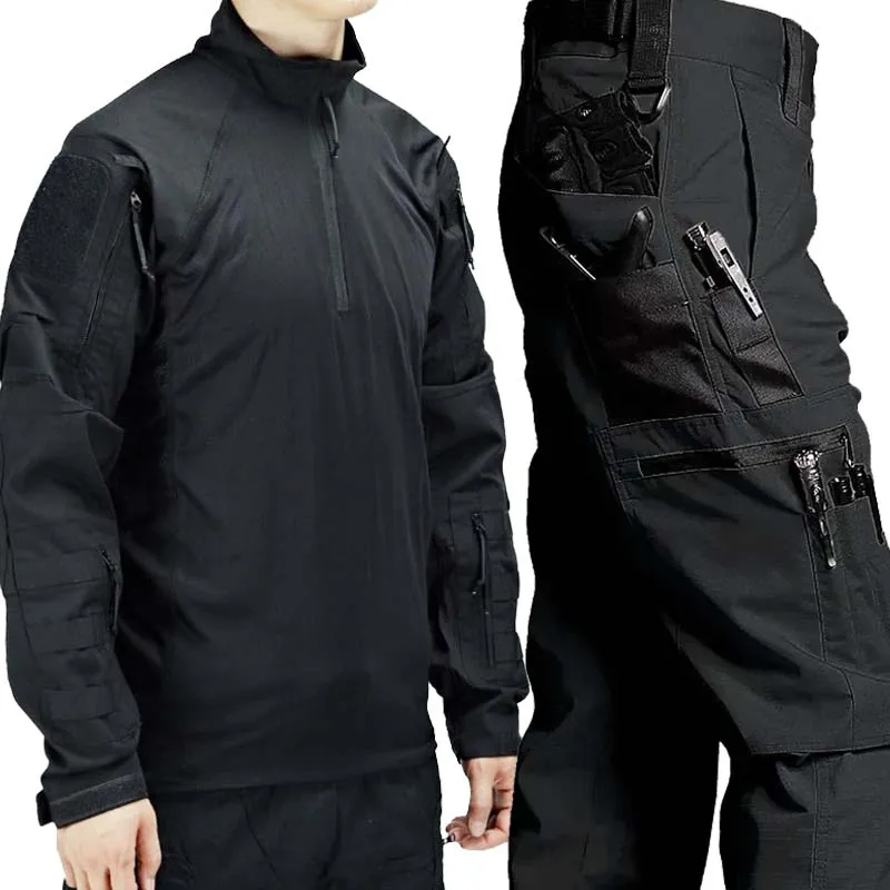 Conjunto ropa táctica hombre ripstop cargo multibolsillos con capucha