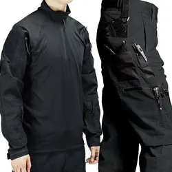 Conjunto ropa táctica hombre ripstop cargo multibolsillos con capucha
