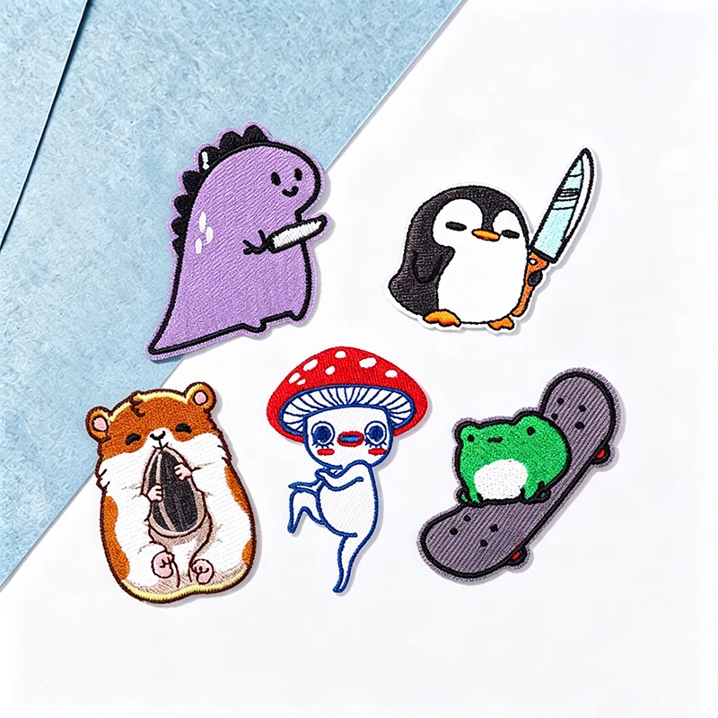 Parche bordado DIY dinosaurio morado pingüino para ropa - imagen 3