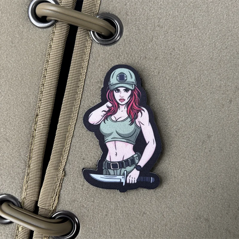 Parche táctico de chica anime con velcro, insignia de moral - imagen 3