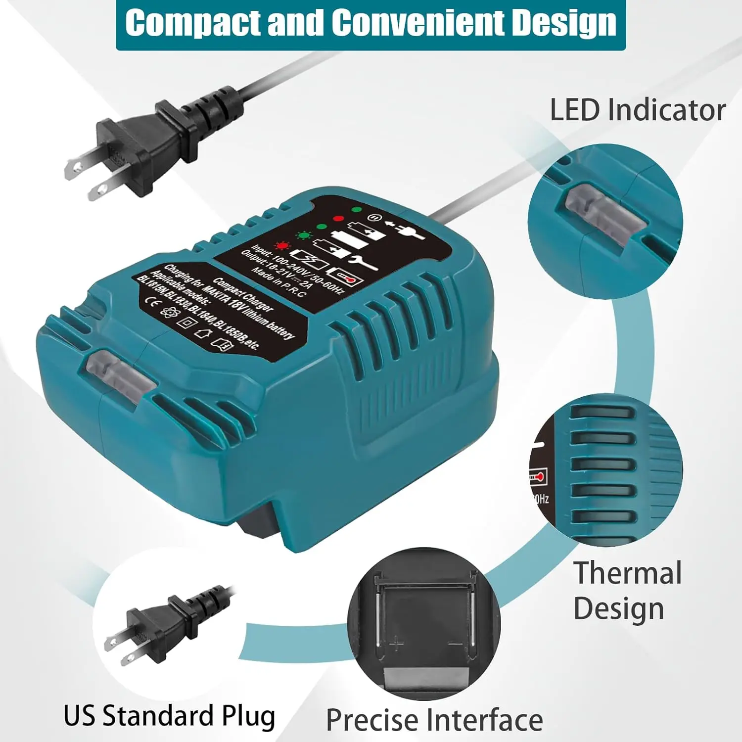Cargador Makita 18V DC18RC repuesto para batería iones de litio - imagen 3