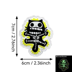 Parche táctico PVC luminoso gato esqueleto con velcro para chaleco o mochila