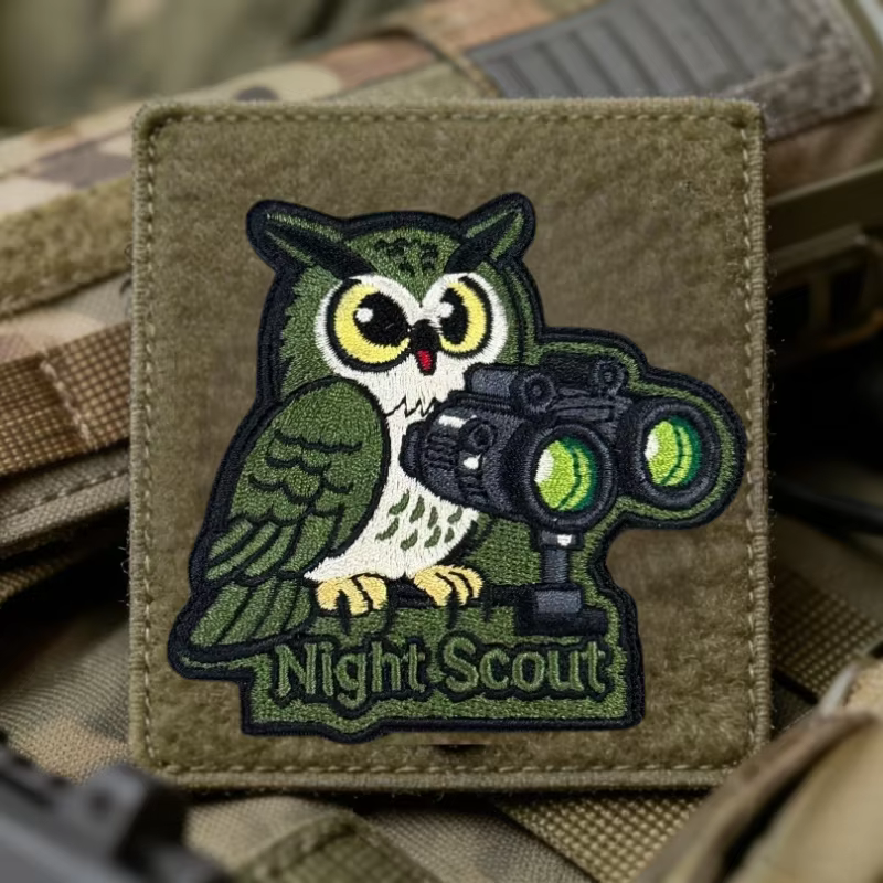 Parche táctico bordado búho nocturno con velcro para chaleco - imagen 3