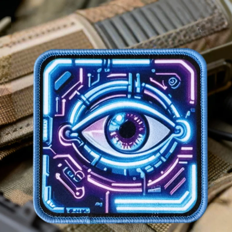 Detalle del parche neon cyberpunk