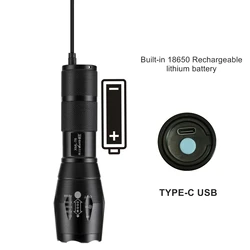 Linterna UV táctica recargable USB con zoom ajustable luz violeta