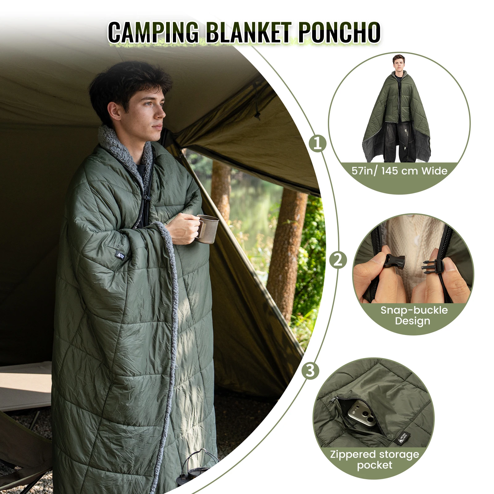 ONETIGRIS Manta poncho impermeable para camping y senderismo - imagen 2