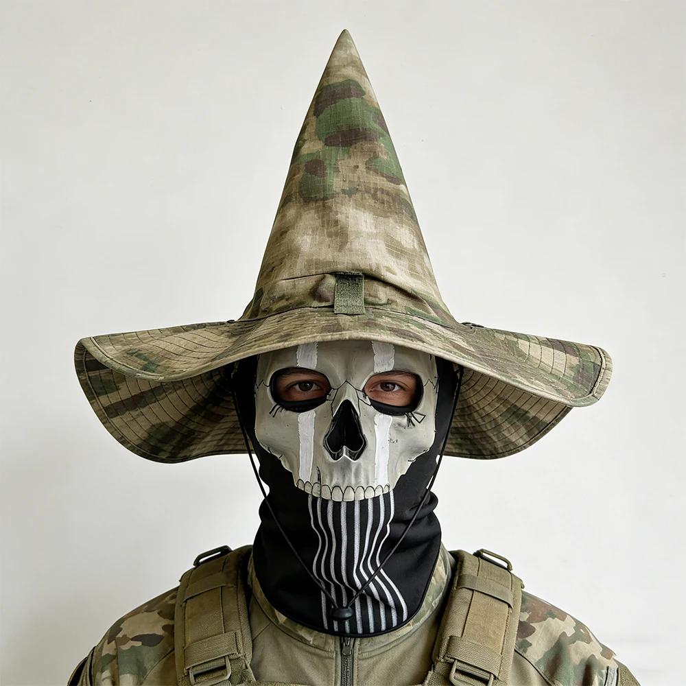 Máscara táctica de calavera con sombrero camuflaje para airsoft - imagen 3