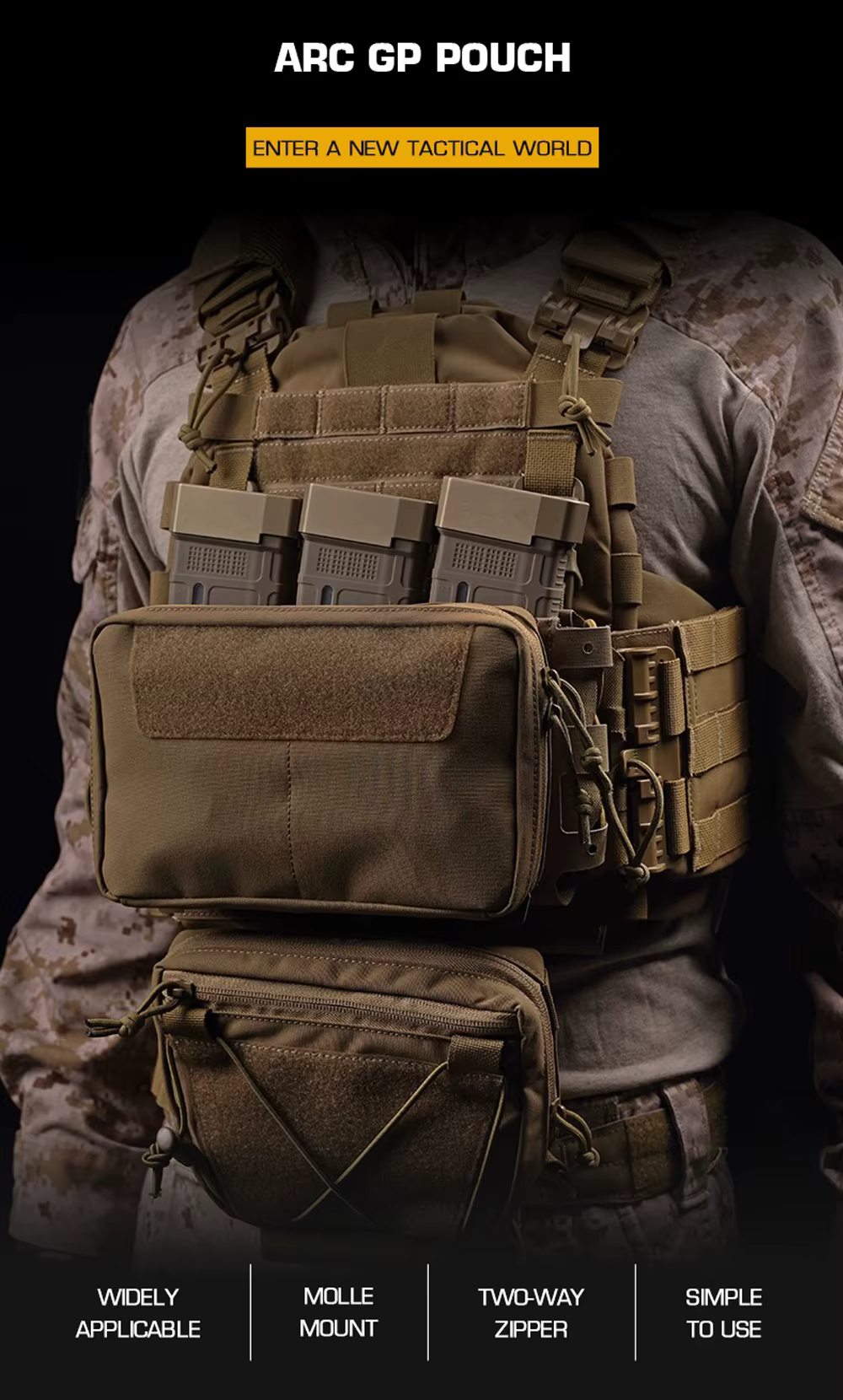 Bolsa táctica MOLLE ARC GP en negro y camuflajes