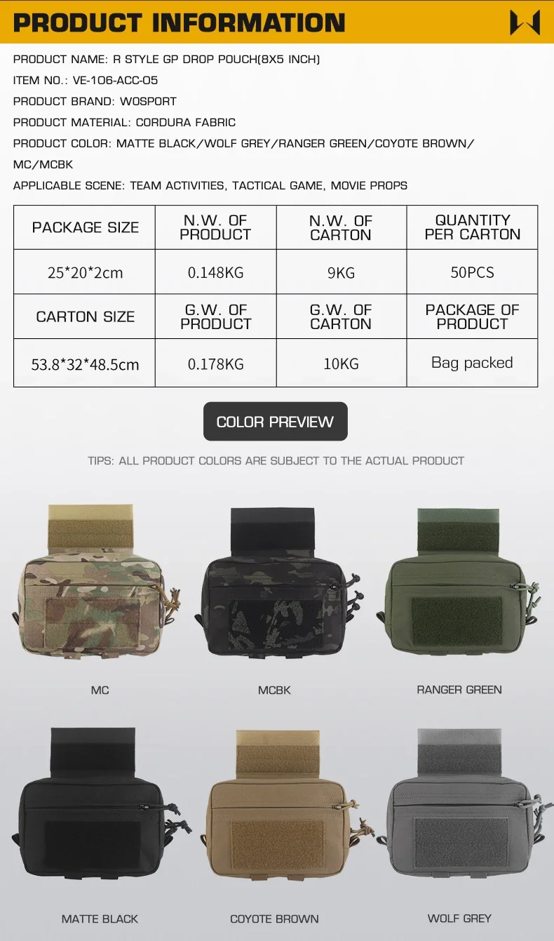 Bolsa táctica R-serie GP Drop Pouch con sistema de velcro