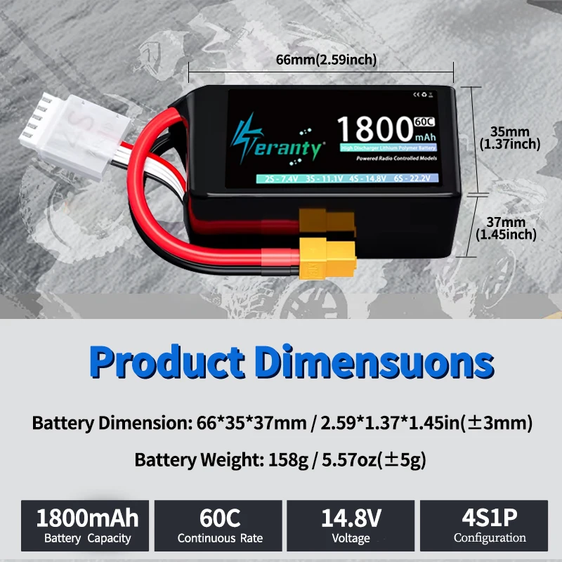 TERANTY Batería LiPo 4S 1800mAh 60C para drone y RC - imagen 3