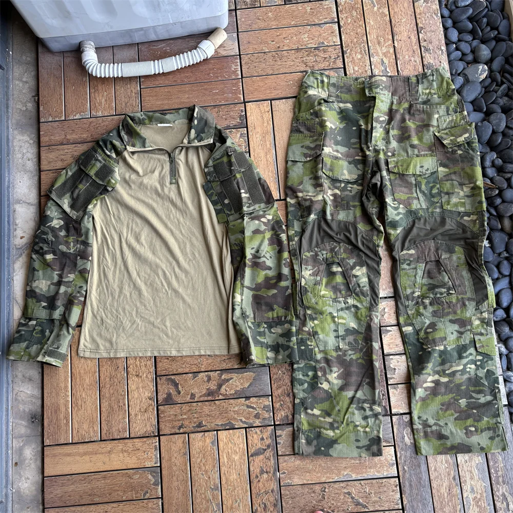 Vista del pantalón en camuflaje desert tiger (tacto y caída)