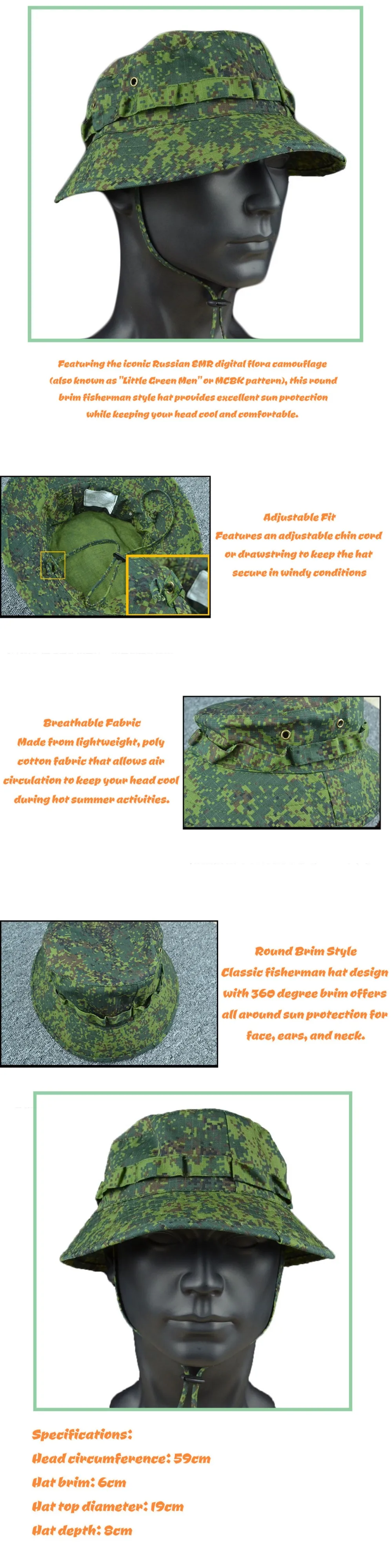 Sombrero boonie ruso camuflado con visera corta