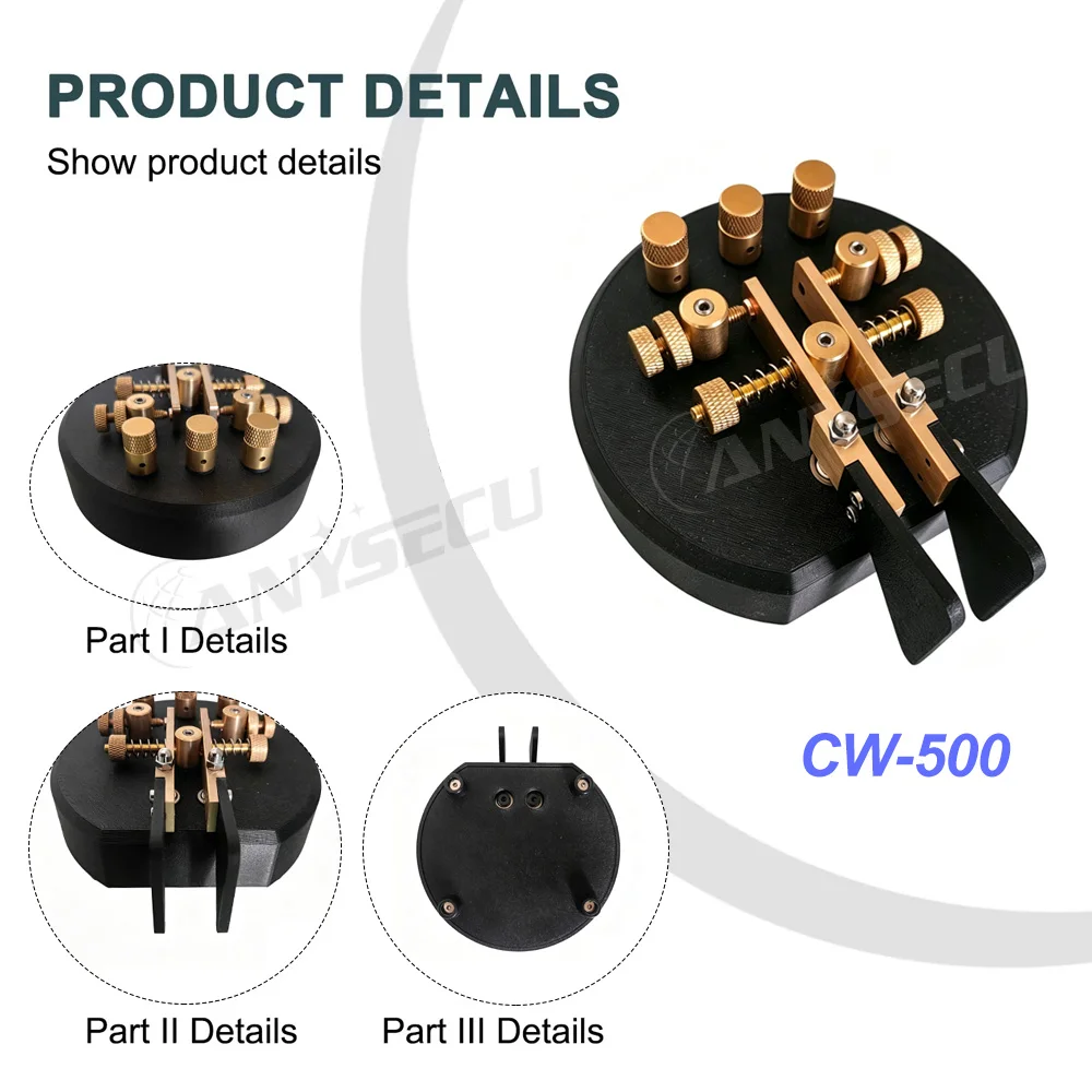 Anysecu CW-500 manipulador CW radioaficionado doble paleta latón - imagen 3
