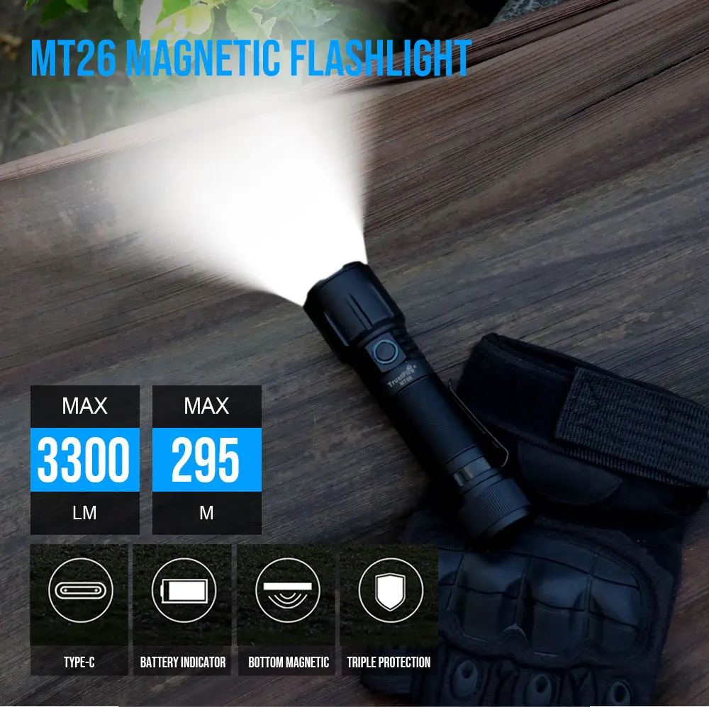 Trustfire MT26 linterna LED recargable 3300 lúmenes USB-C táctica - imagen 2