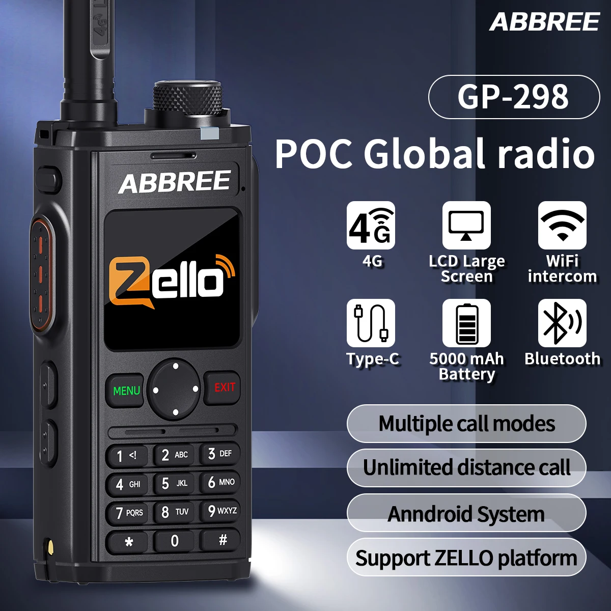 ABBREE GP-298 walkie talkie POC radio Bluetooth para Android - imagen 4