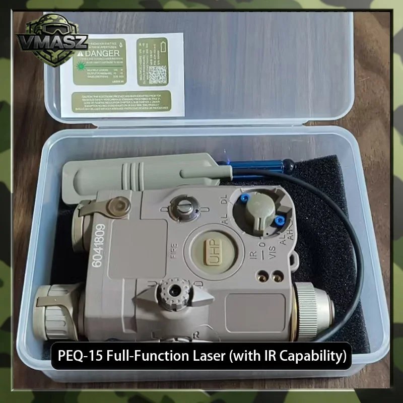 Linterna táctica PEQ-15 Airsoft con láser rojo, luz IR verde y LED - imagen 5
