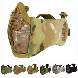 Máscara táctica de media cara en malla de acero camuflada para caza