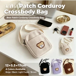 Bolso bandolera de pana con oso para móvil y monedas
