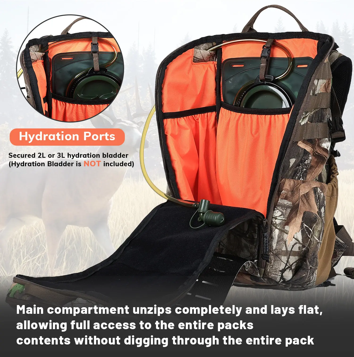 Mochila táctica MOLLE de camuflaje impermeable para caza y airsoft - imagen 3
