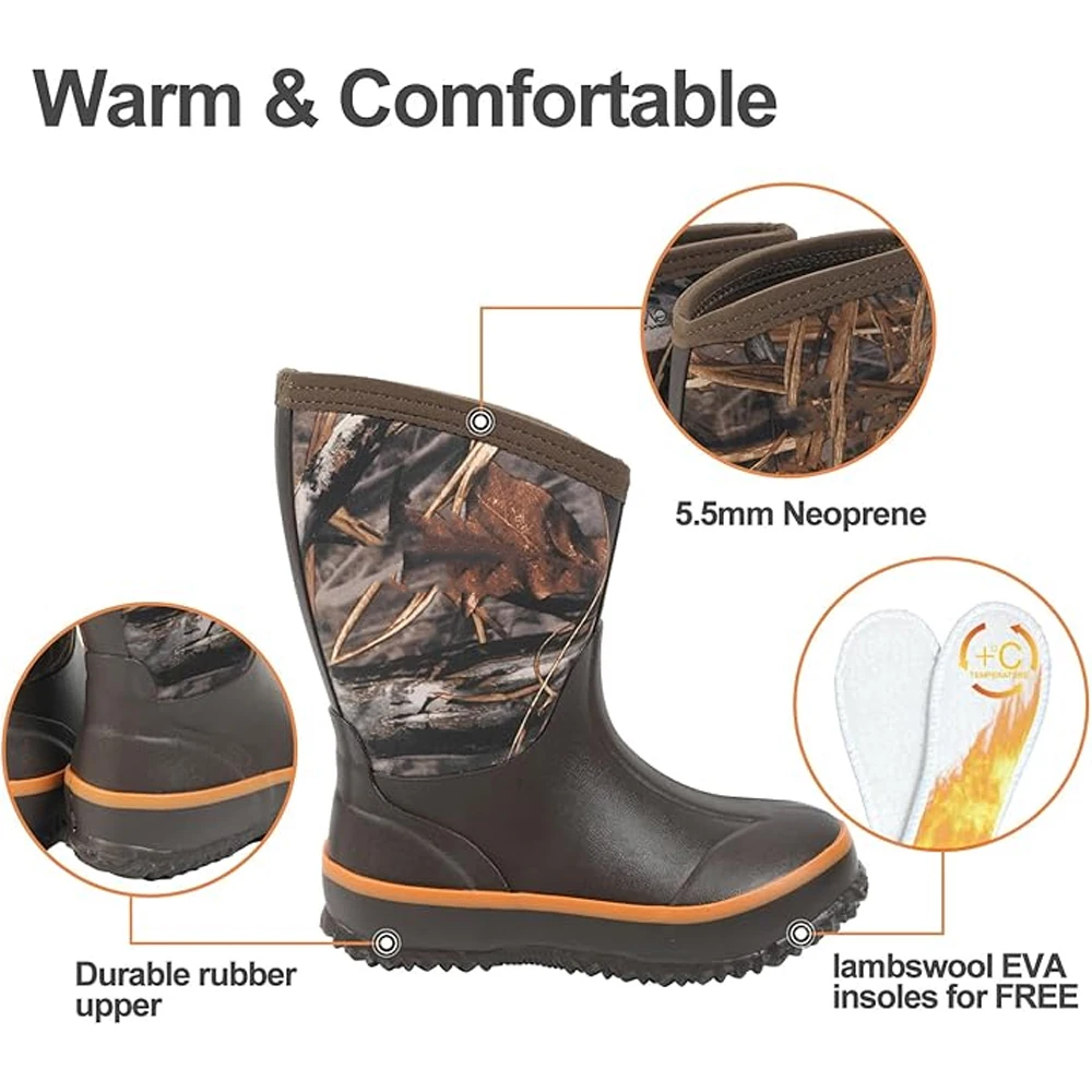 Botas tácticas impermeables con forro polar camuflaje para niños