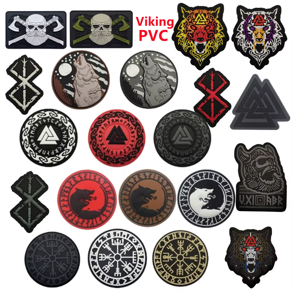 Detalle del parche vikingo con doble hacha
