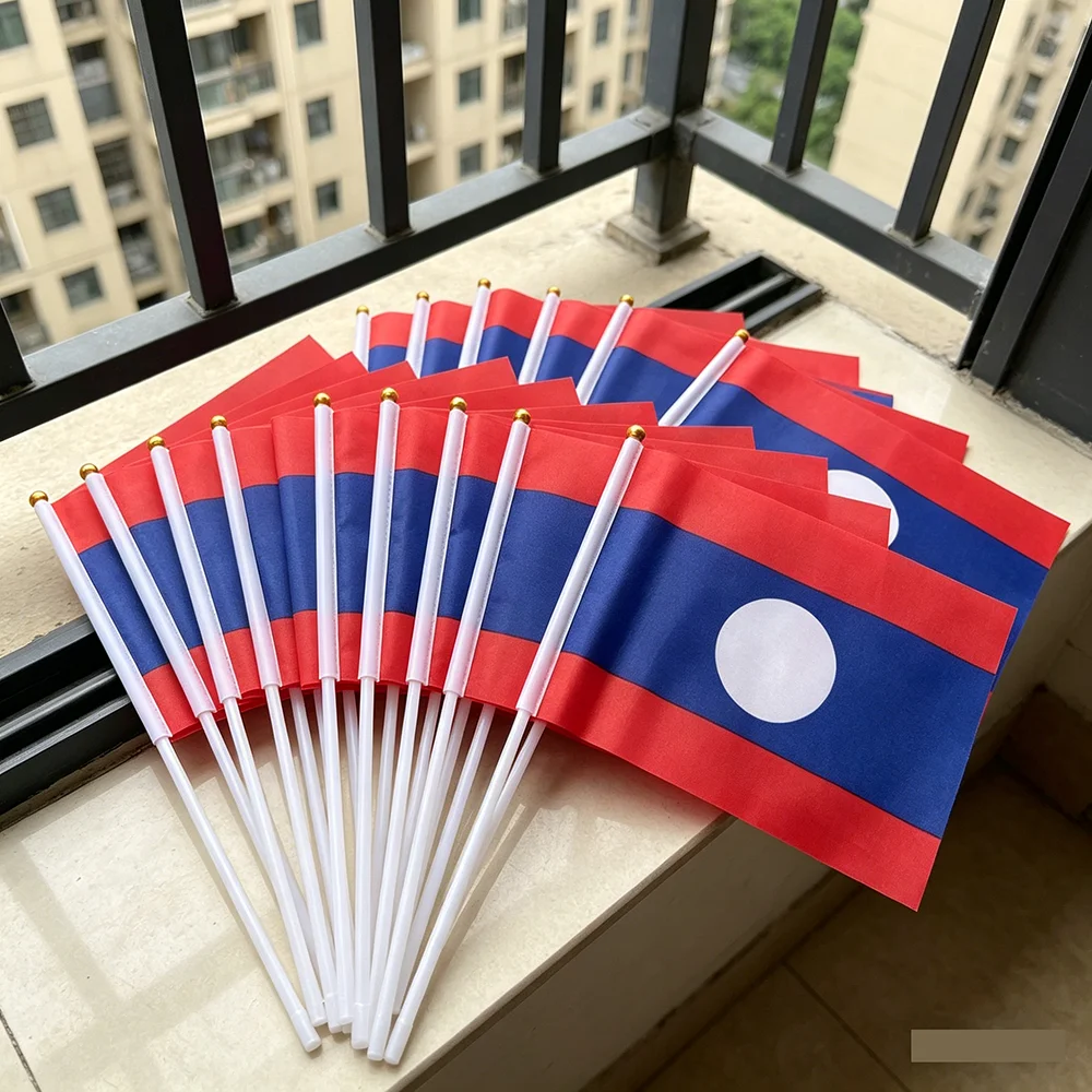 Bandera de Laos para mano en poliéster con asta plástica - imagen 3