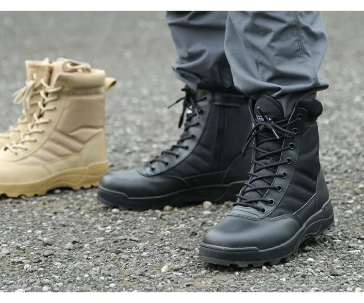 Vista de bota táctica/camuflaje en entorno de uso