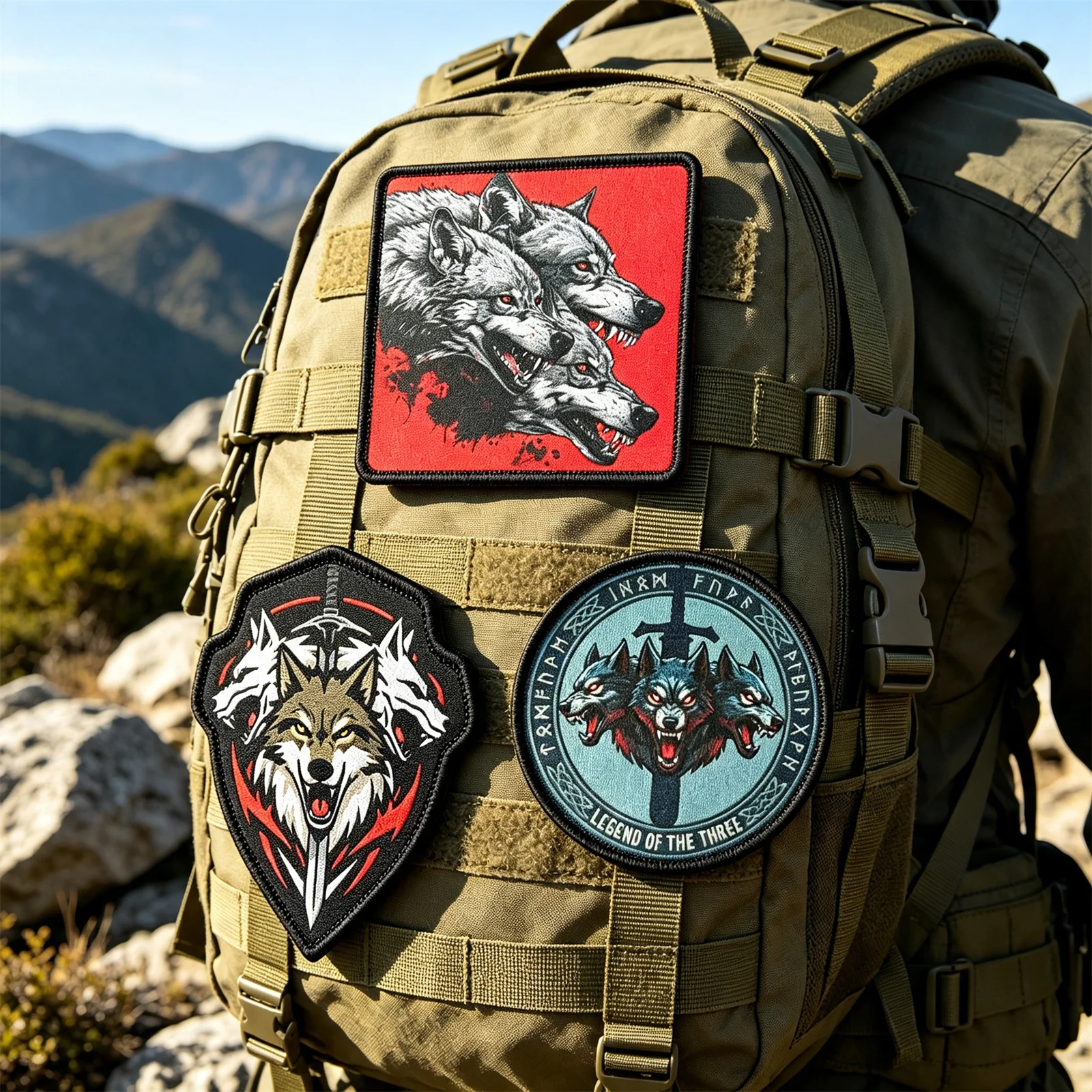 Parche táctico vikingo con velcro, lobo, espada y runas - imagen 2