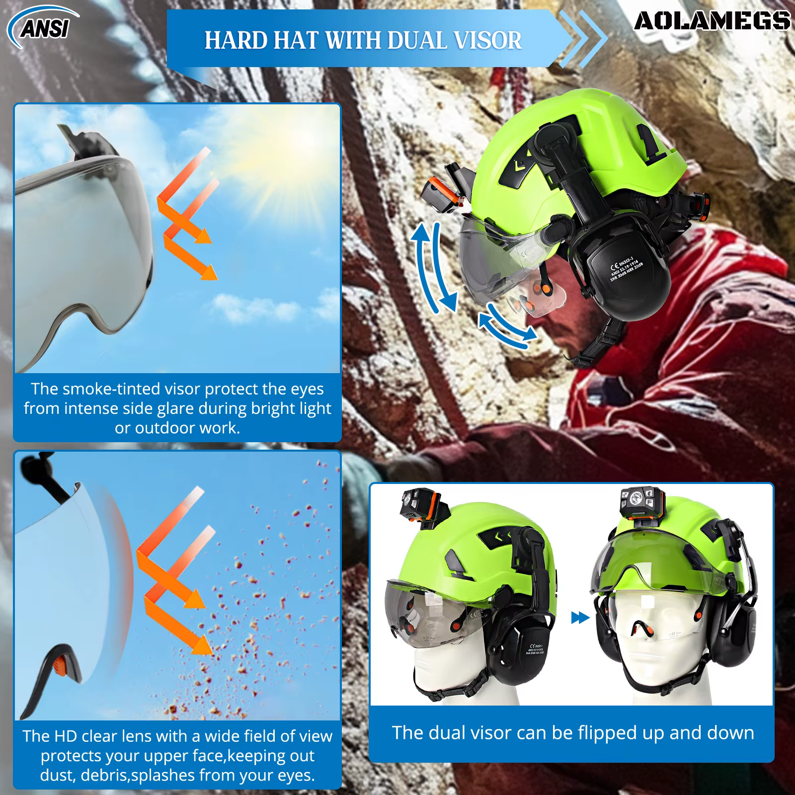 Casco de seguridad CE con gafas integradas, visera y orejeras - imagen 3