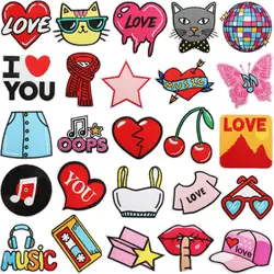 Parche para planchar bordado gatito disco y corazón infantil